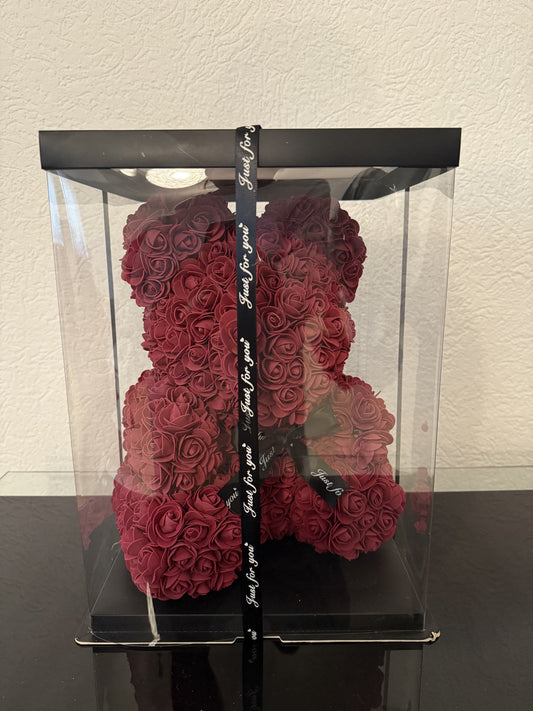 Dunkel Roter Rosen-Teddybär in edler Geschenkbox (groß)