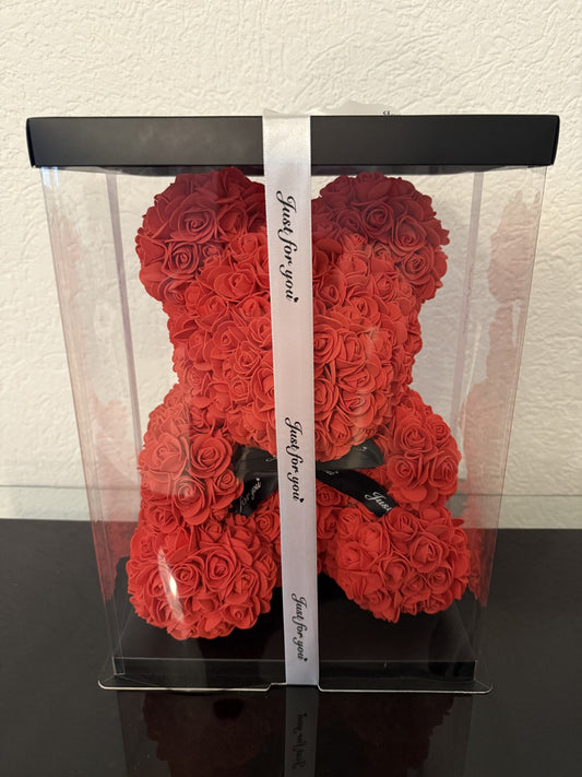 Roter Rosen-Teddybär in edler Geschhenkbox (groß)